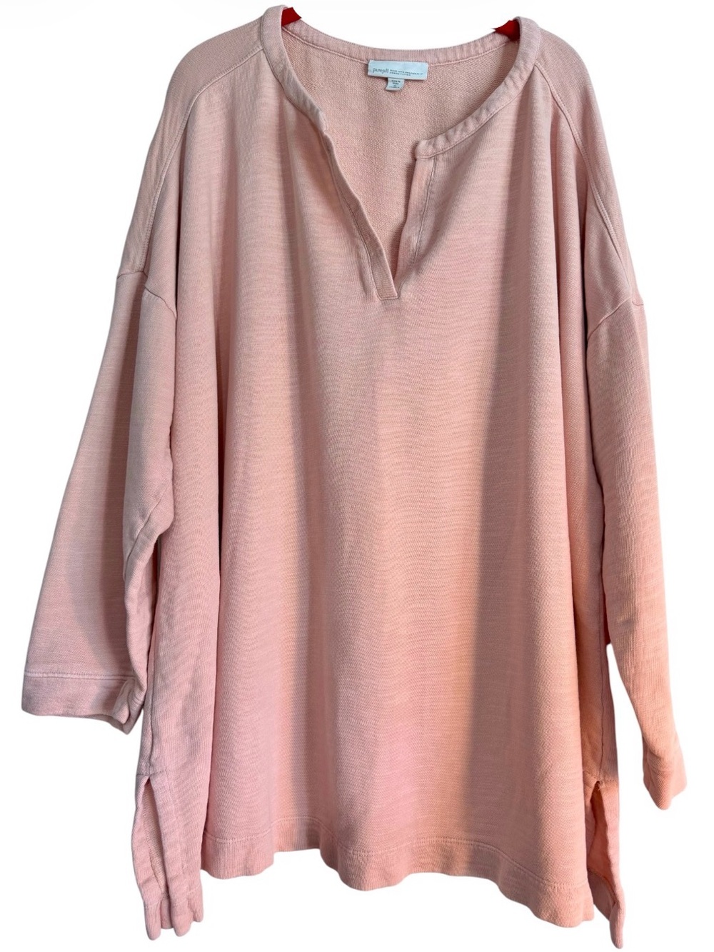 Pure Jill Split Neck French Terry Pullover Fleece Tunic Sz 4X Peach Pink